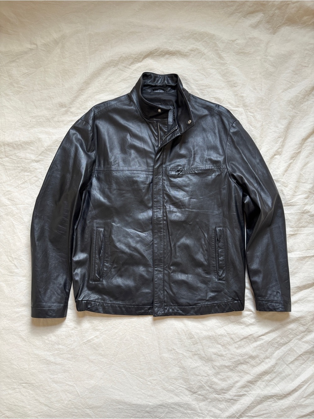 Canali Black Leather Jacket Men’s Size IT50 L